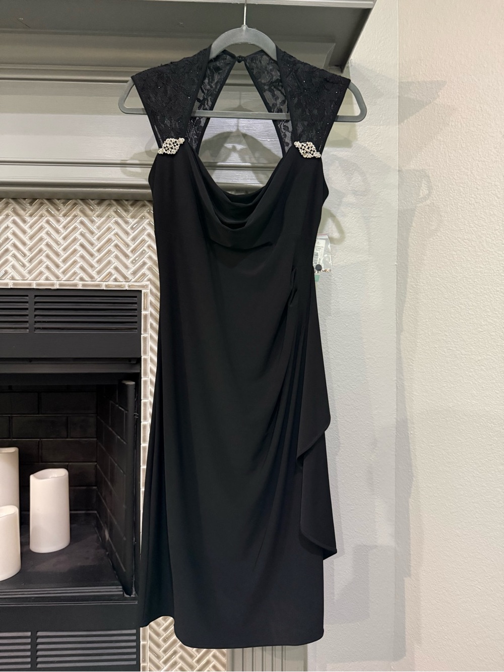 R & M Richards Black Lace-Shoulder Cocktail Dress